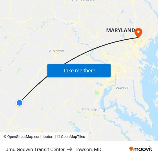 Jmu Godwin Transit Center to Towson, MD map