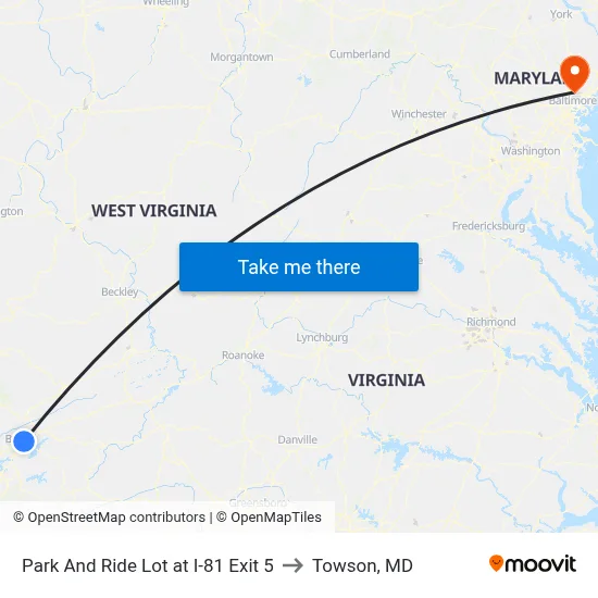 Park And Ride Lot at I-81 Exit 5 to Towson, MD map
