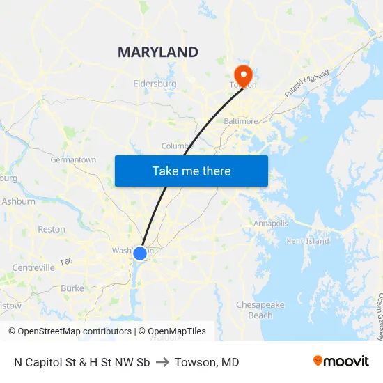 N Capitol St & H St NW Sb to Towson, MD map
