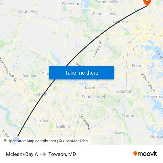 Mclean+Bay A to Towson, MD map