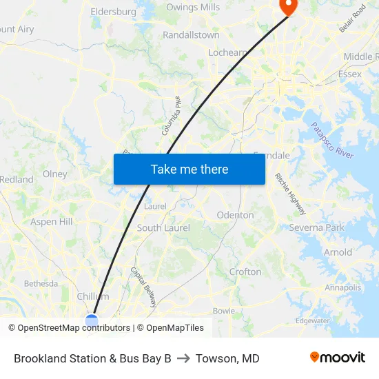 Brookland Station & Bus Bay B to Towson, MD map