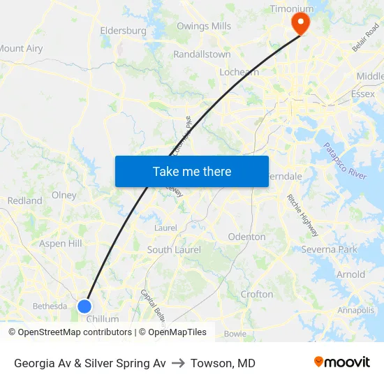 Georgia Av & Silver Spring Av to Towson, MD map