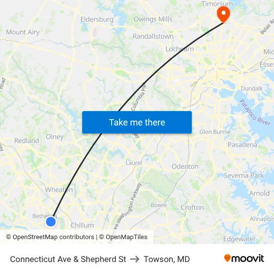 Connecticut Ave & Shepherd St to Towson, MD map