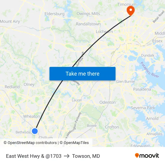 East West Hwy & @1703 to Towson, MD map
