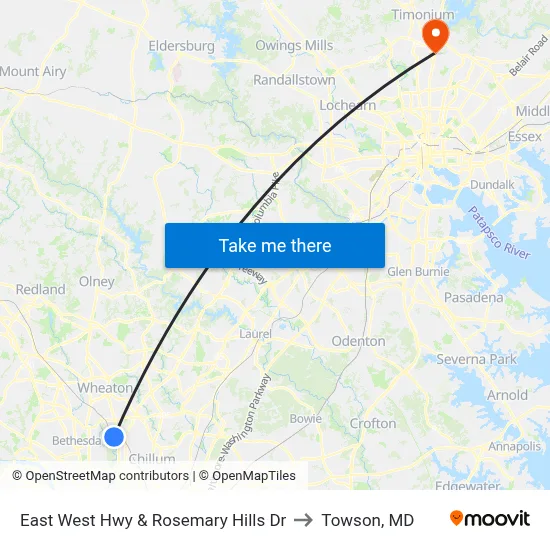 East West Hwy & Rosemary Hills Dr to Towson, MD map