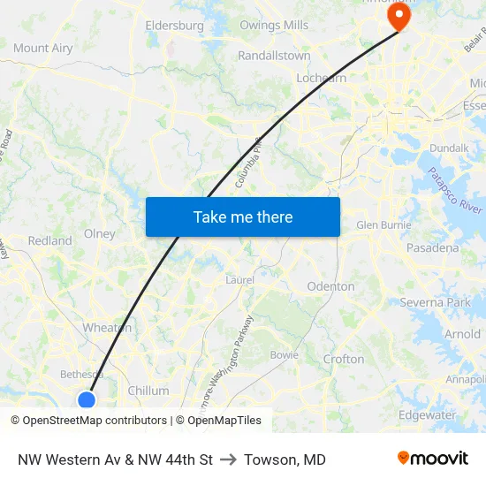 NW Western Av & NW 44th St to Towson, MD map