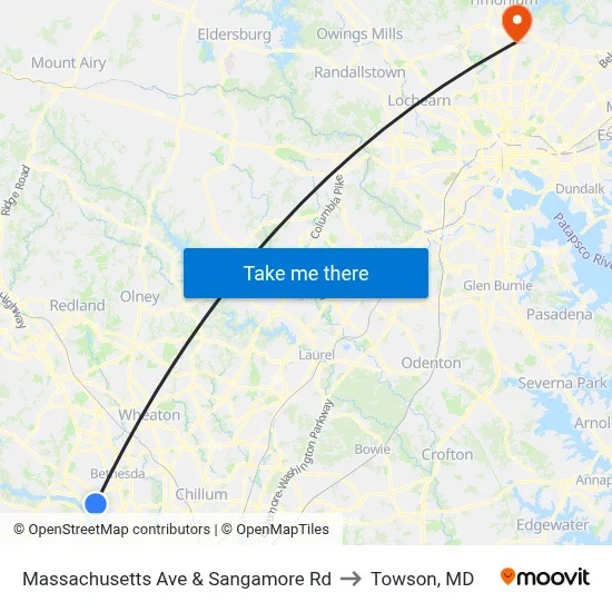 Massachusetts Ave & Sangamore Rd to Towson, MD map
