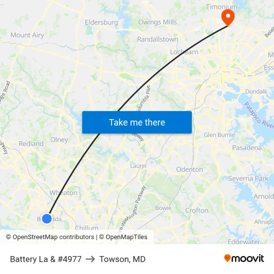 Battery La & #4977 to Towson, MD map