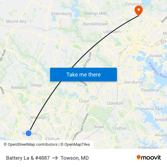 Battery La & #4887 to Towson, MD map