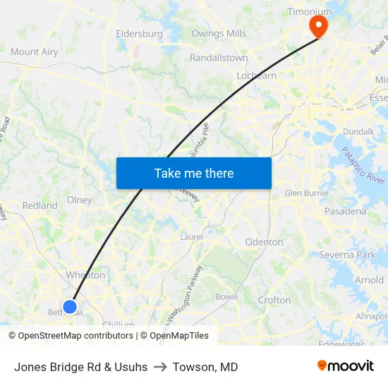 Jones Bridge Rd & Usuhs to Towson, MD map