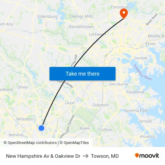 New Hampshire Av & Oakview Dr to Towson, MD map