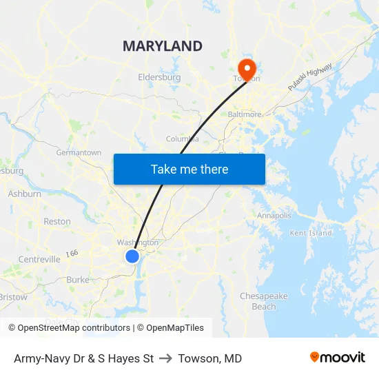 Army-Navy Dr & S Hayes St to Towson, MD map