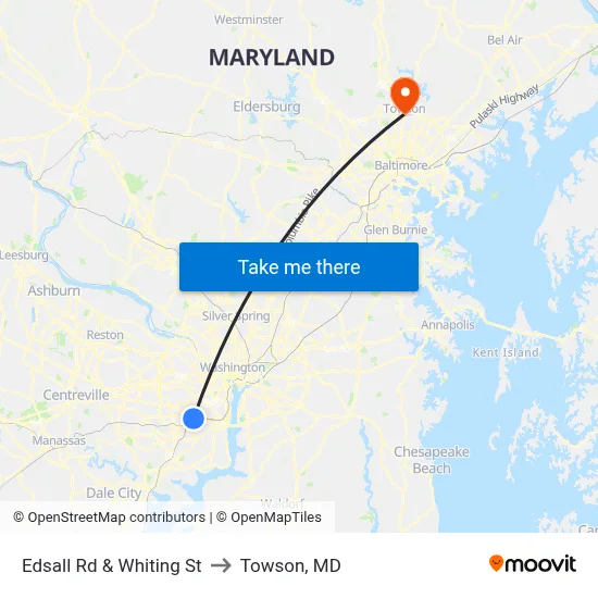 Edsall Rd & Whiting St to Towson, MD map