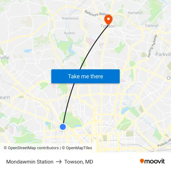 Mondawmin Station to Towson, MD map
