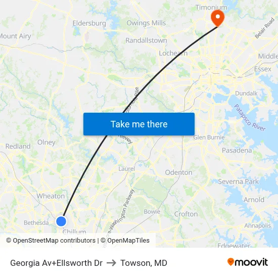 Georgia Av+Ellsworth Dr to Towson, MD map