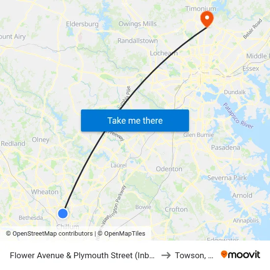 Flower Avenue & Plymouth Street (Inbound) to Towson, MD map