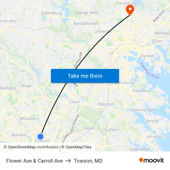 Flower Ave & Carroll Ave to Towson, MD map