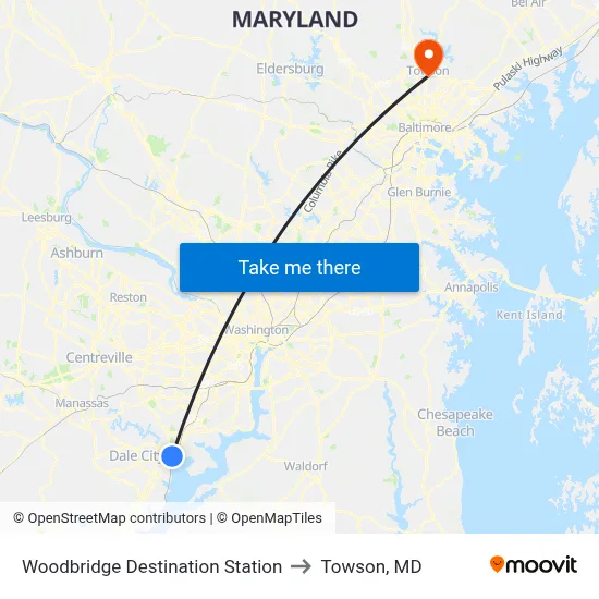 Woodbridge Destination Station to Towson, MD map