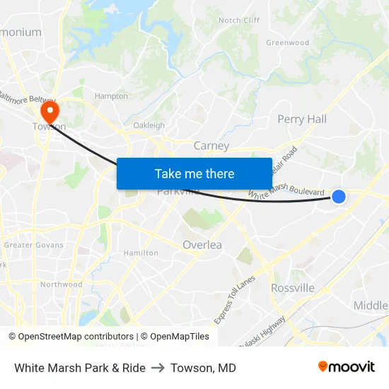 White Marsh Park & Ride to Towson, MD map