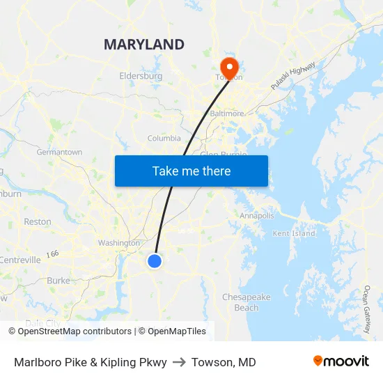 Marlboro Pike & Kipling Pkwy to Towson, MD map
