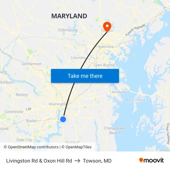 Livingston Rd & Oxon Hill Rd to Towson, MD map