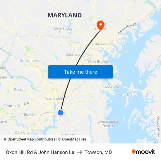 Oxon Hill Rd & John Hanson La to Towson, MD map