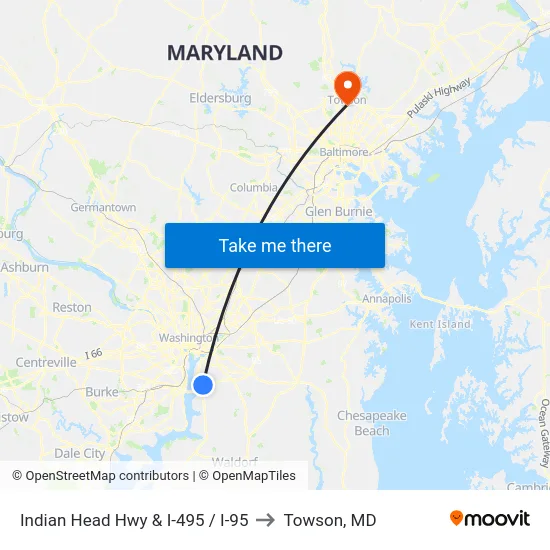 Indian Head Hwy & I-495 / I-95 to Towson, MD map