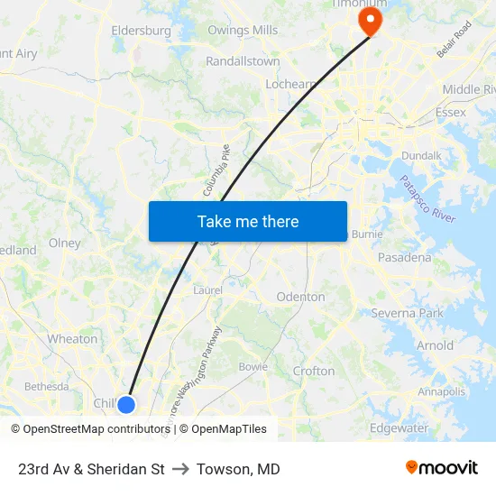 23rd Av & Sheridan St to Towson, MD map