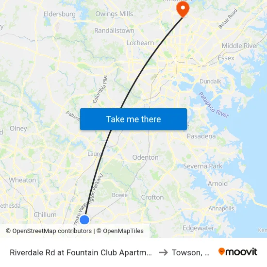 Riverdale Rd at Fountain Club Apartments to Towson, MD map