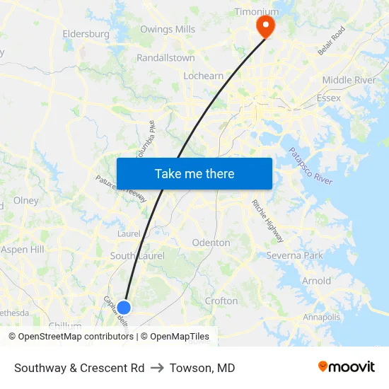 Southway & Crescent Rd to Towson, MD map