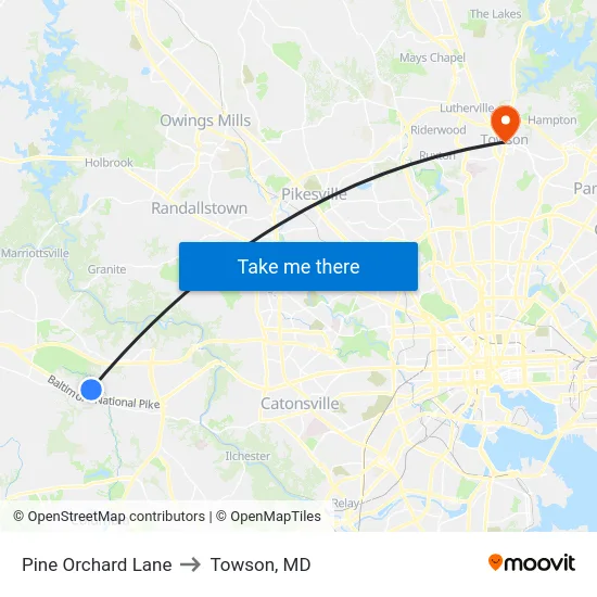 Pine Orchard Lane to Towson, MD map