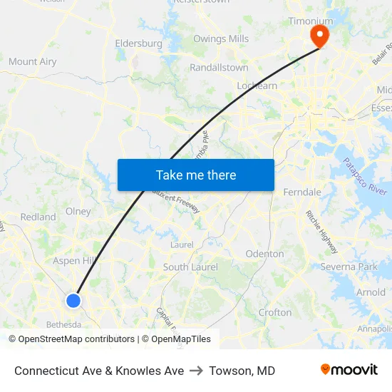Connecticut Ave & Knowles Ave to Towson, MD map