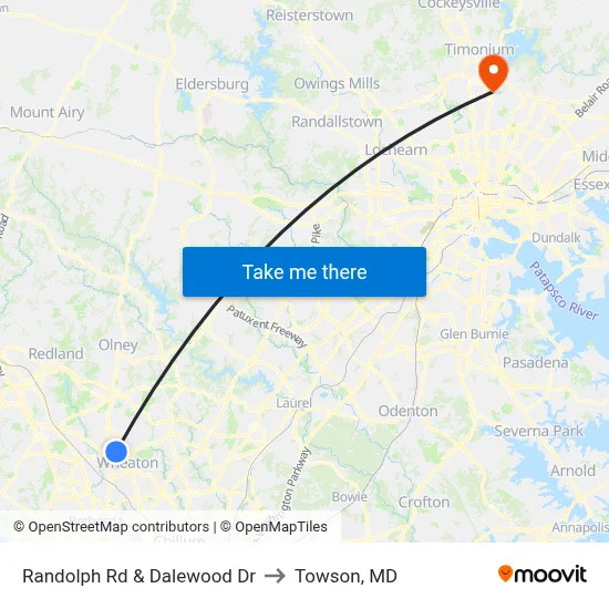 Randolph Rd & Dalewood Dr to Towson, MD map