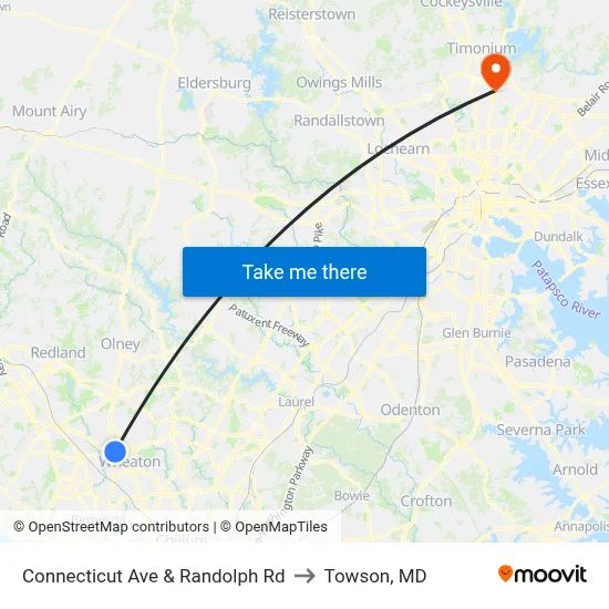 Connecticut Ave & Randolph Rd to Towson, MD map