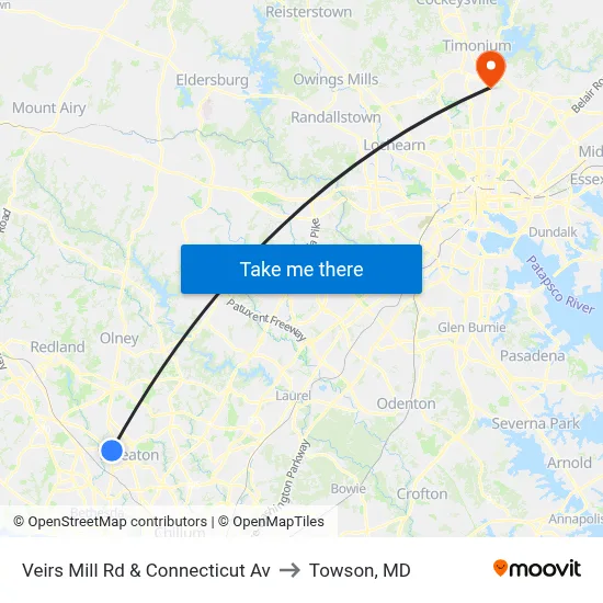 Veirs Mill Rd & Connecticut Av to Towson, MD map