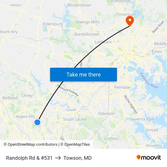 Randolph Rd & #531 to Towson, MD map