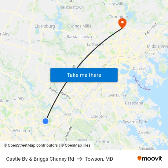 Castle Bv & Briggs Chaney Rd to Towson, MD map