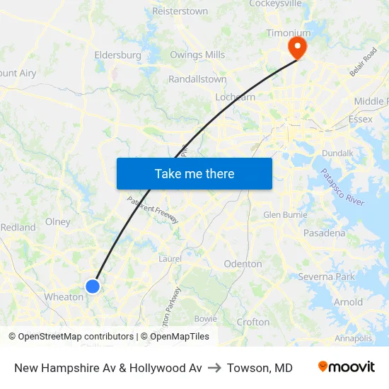 New Hampshire Av & Hollywood Av to Towson, MD map