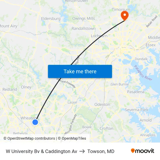 W University Bv & Caddington Av to Towson, MD map