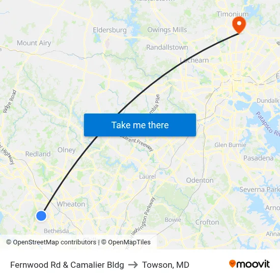 Fernwood Rd & Camalier Bldg to Towson, MD map