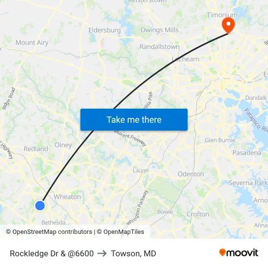 Rockledge Dr & @6600 to Towson, MD map