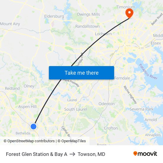 Forest Glen Station & Bay A to Towson, MD map