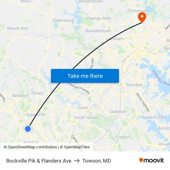 Rockville Pik & Flanders Ave to Towson, MD map