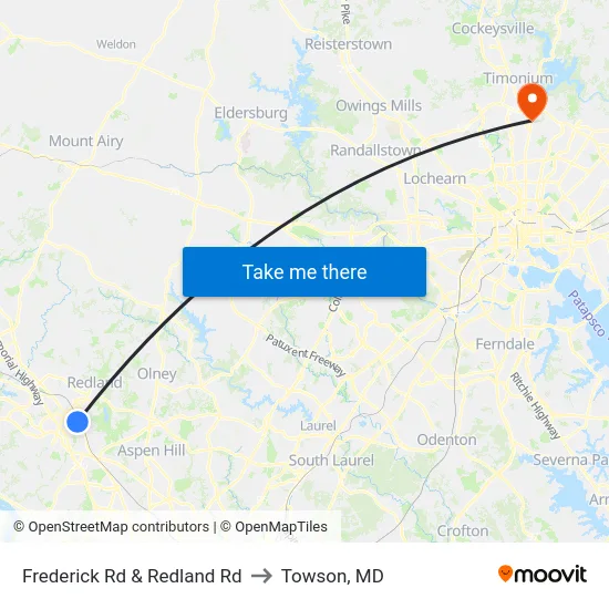 Frederick Rd & Redland  Rd to Towson, MD map
