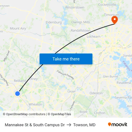 Mannakee St & South Campus Dr to Towson, MD map
