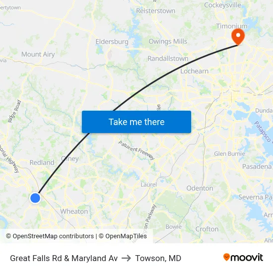 Great Falls Rd & Maryland Av to Towson, MD map
