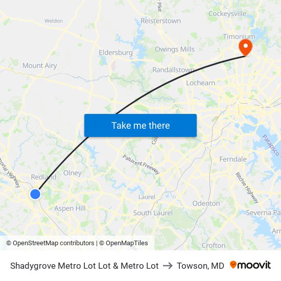 Shadygrove Metro Lot Lot & Metro Lot to Towson, MD map