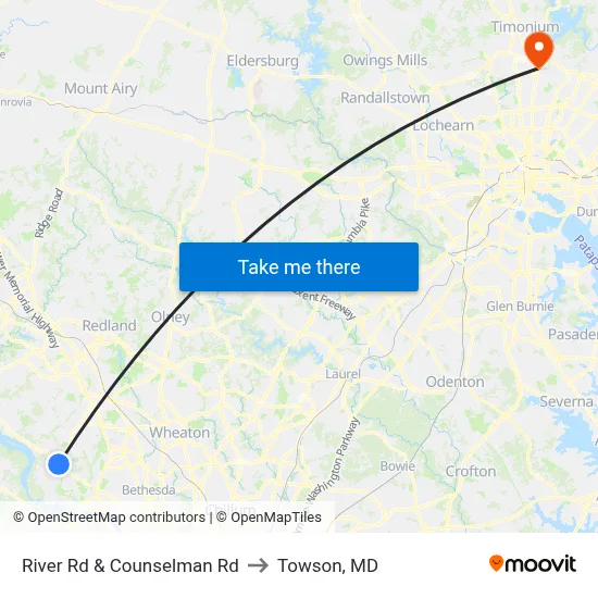 River Rd & Counselman Rd to Towson, MD map