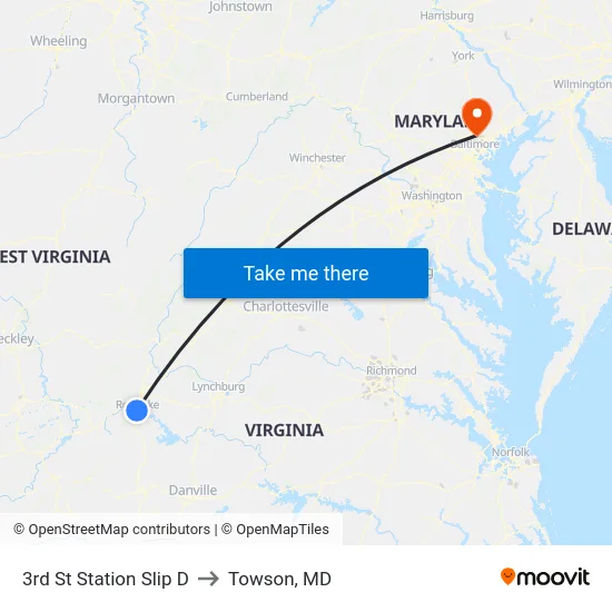 3rd St Station Slip D to Towson, MD map