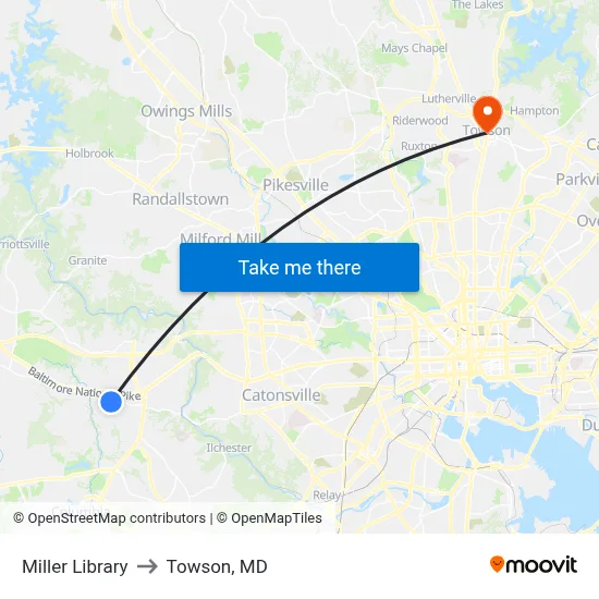 Miller Library to Towson, MD map